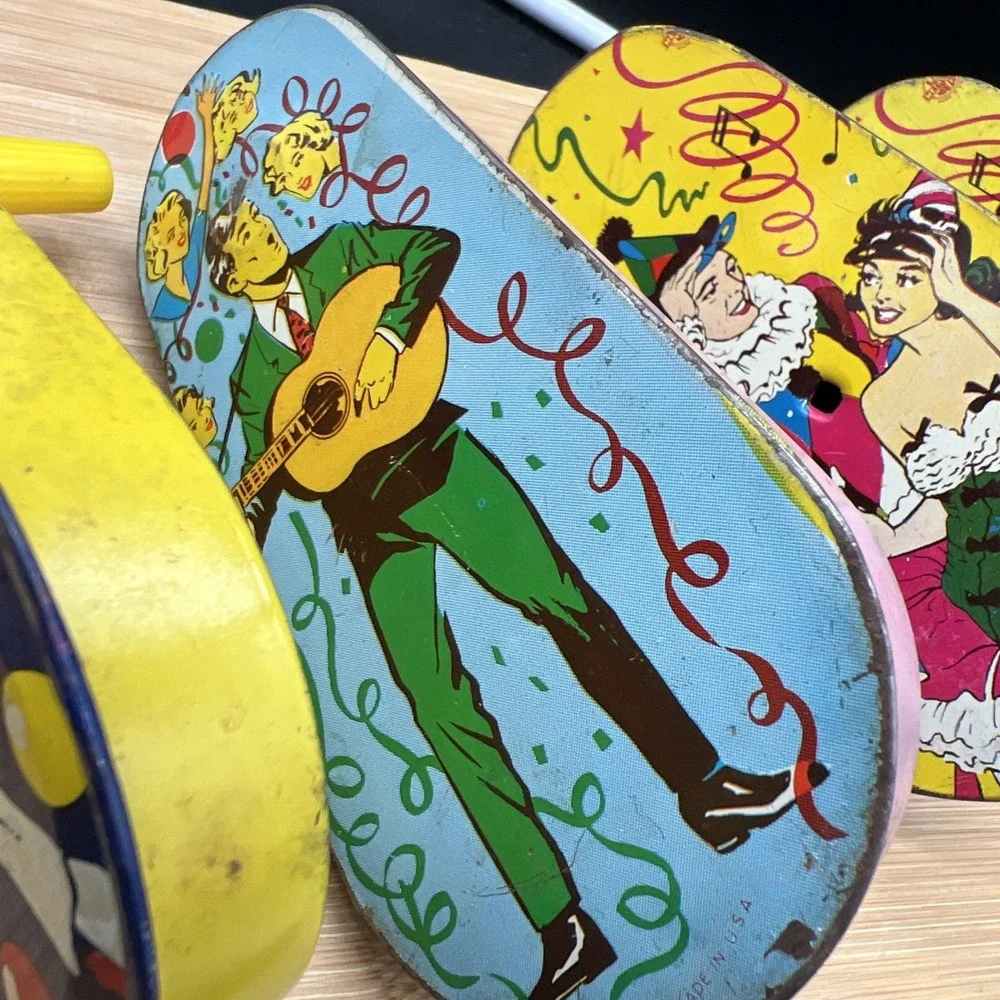 Set of 5 Vintage Metal Toy Noise Makers Tin Party New Years Eve